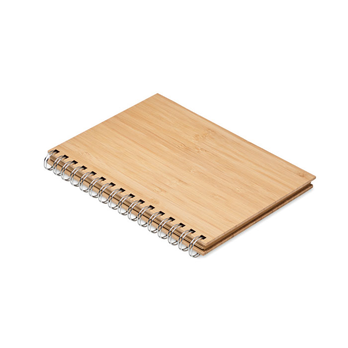 Notebook con copertina in bamboo — gadget promozionale personalizzabile con il tuo logo