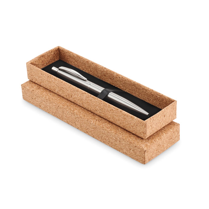 Penna a sfera a pulsante con fusto in acciaio inossidabile riciclato — gadget promozionale personalizzabile con il tuo logo