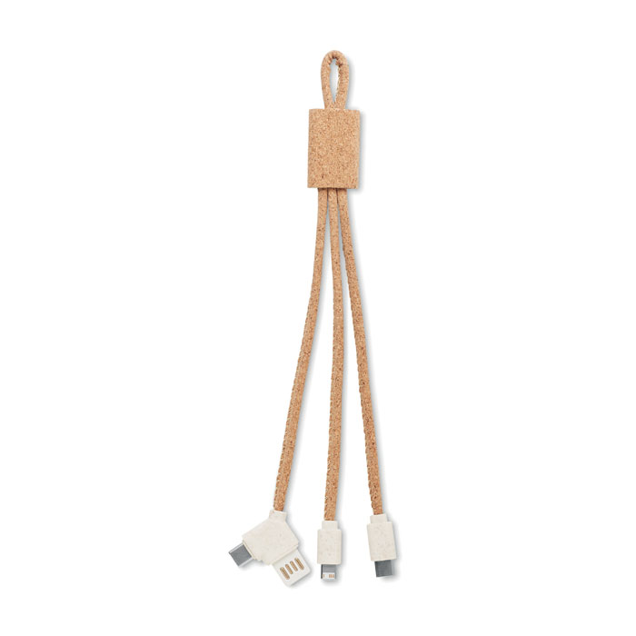Cavo di ricarica Cork 3 in 1 — gadget promozionale personalizzabile con il tuo logo