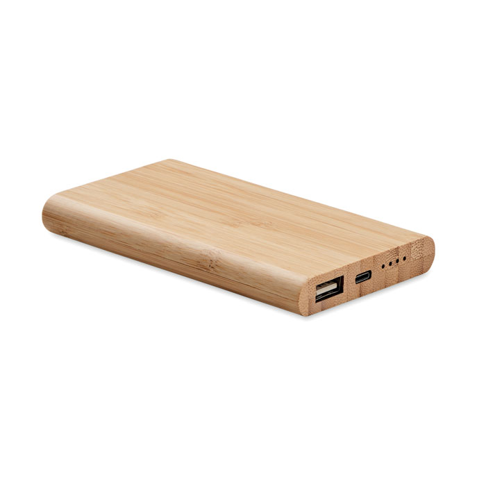 Power Bank da 4000 mAh in bamboo — Tecnologia personalizzabile con il tuo logo