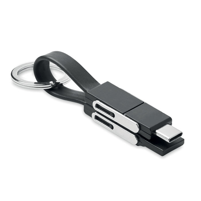 Portachiavi con cavo di ricarica 4-in-1 — gadget promozionale personalizzabile con il tuo logo