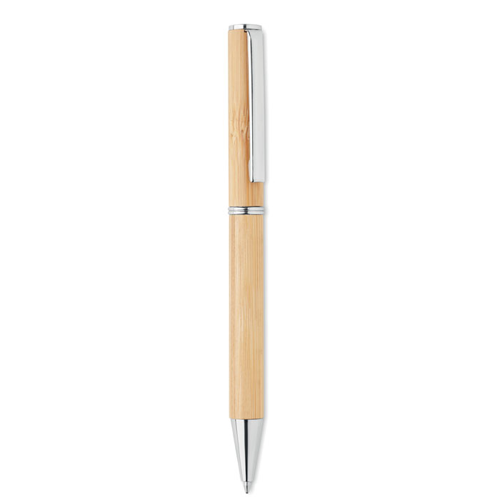 Penna a sfera in bamboo con attacco in metallo — gadget promozionale personalizzabile con il tuo logo