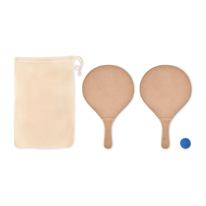 Set da beach tennis composto da 2 racchette in MDF e 1 pallina morbida — gadget promozionale personalizzabile con il tuo logo
