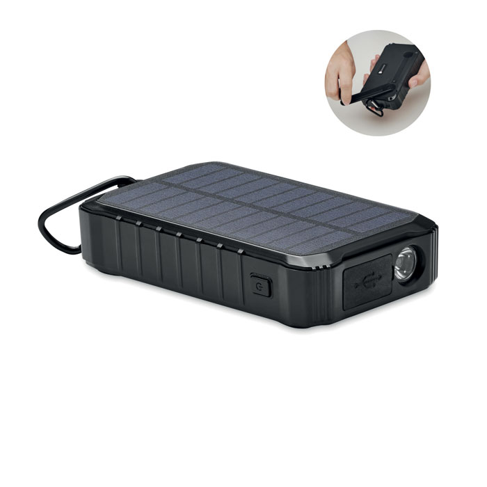 Powerbank solare da 8000 mAh con dinamo a manovella — gadget promozionale personalizzabile con il tuo logo