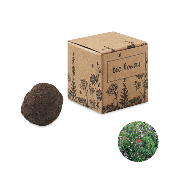 Bomba di semi di fiori d'ape — gadget promozionale personalizzabile con il tuo logo