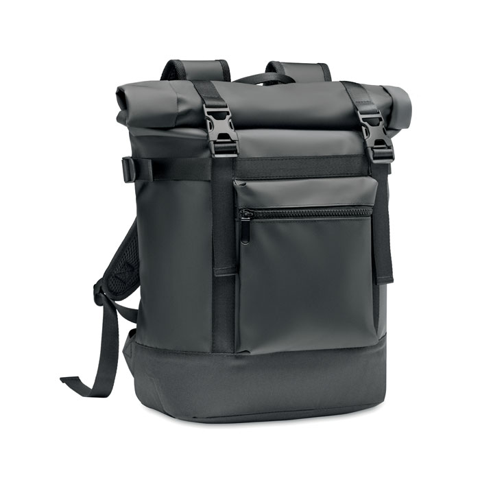 Zaino rolltop in telone 50C con schienale, fondo e spallacci imbottiti — gadget promozionale personalizzabile con il tuo logo