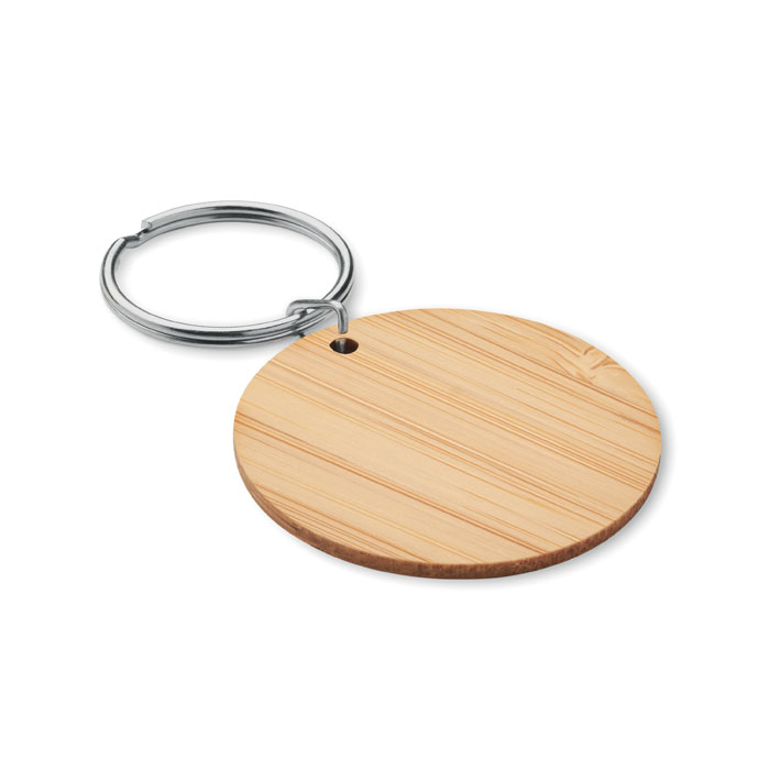 Portachiavi rotondo in bamboo — gadget promozionale personalizzabile con il tuo logo