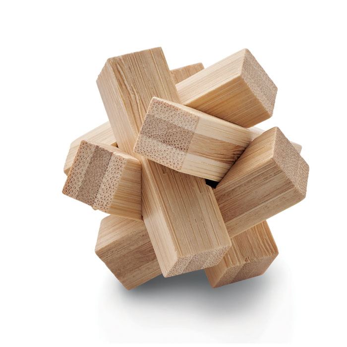 Puzzle rompicapo in bambù — gadget promozionale personalizzabile con il tuo logo
