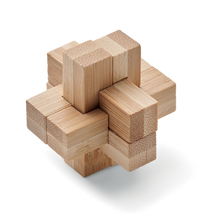 Puzzle rompicapo in bambù — gadget promozionale personalizzabile con il tuo logo