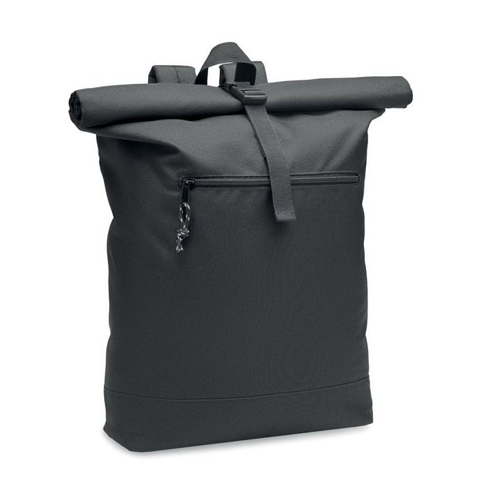 Zaino rolltop in RPET 600D — gadget promozionale personalizzabile con il tuo logo