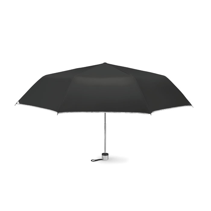 Ombrello pieghevole da 21'', cuciture interne in silver e custodia abbinata nei colori — gadget promozionale personalizzabile con il tuo logo