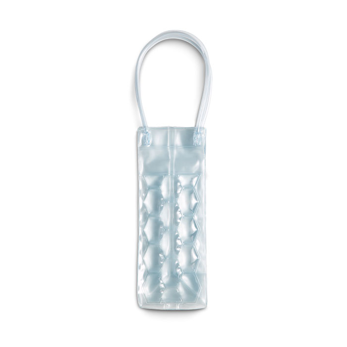 Borsa termica con manici per una bottiglia (non inclusa) in PVC trasparente con intercapedini a nido d'ape pieni di liquido refrigerante — Casa e cucina personalizzabile con il tuo logo