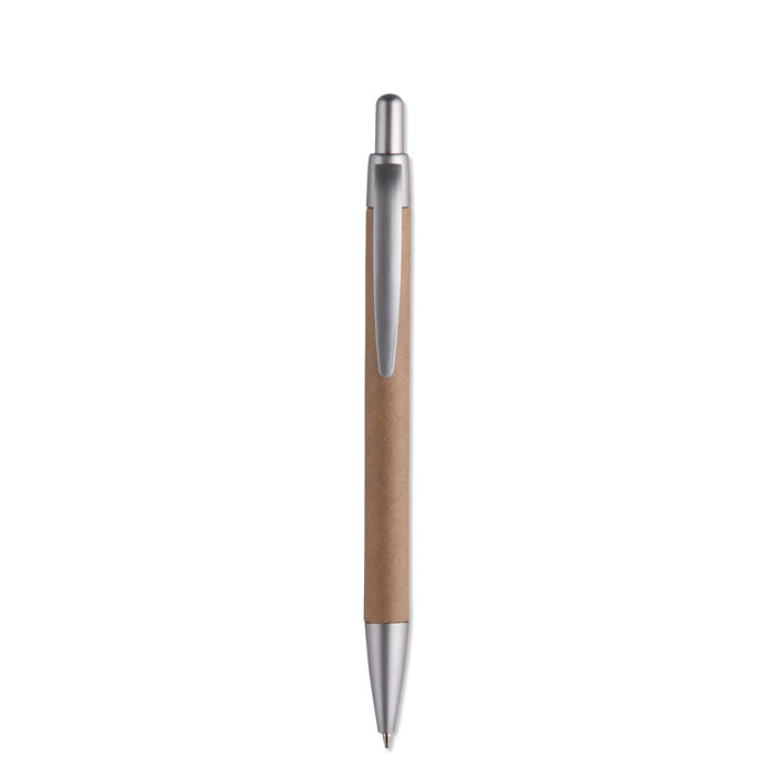 Penna a scatto con fusto in carta riciclata — gadget promozionale personalizzabile con il tuo logo