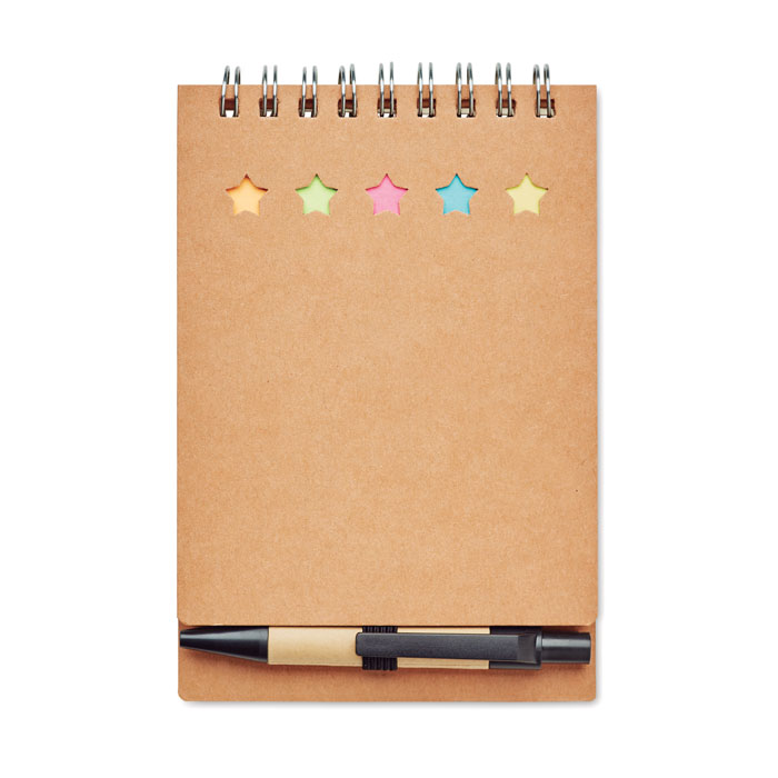 Blocco note riciclato con penna e blocco note adesive — gadget promozionale personalizzabile con il tuo logo