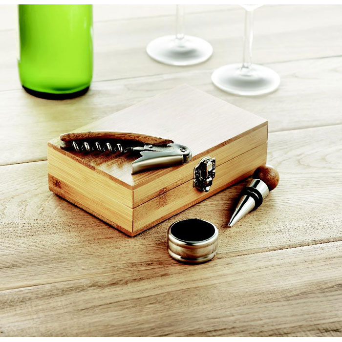 Set vino con scatola in bambu