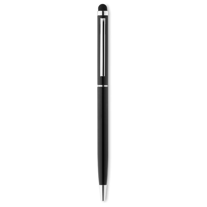 Penna a sfera twist-action in alluminio riciclato con stilo e clip cromata lucida — gadget promozionale personalizzabile con il tuo logo