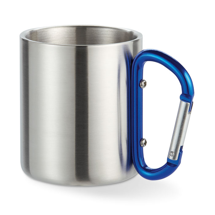 Tazza con moschettone, doppio strato in acciaio inossidabile — gadget promozionale personalizzabile con il tuo logo