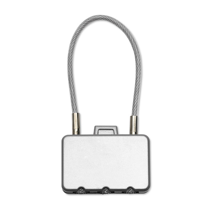 Lucchetto a forma di valigia a tre cifre — gadget promozionale personalizzabile con il tuo logo