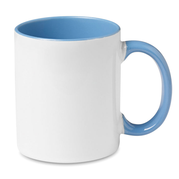 Tazza in ceramica (300ml) con finitura speciale per stampa in sublimazione con manico ed interno colorati — gadget promozionale personalizzabile con il tuo logo