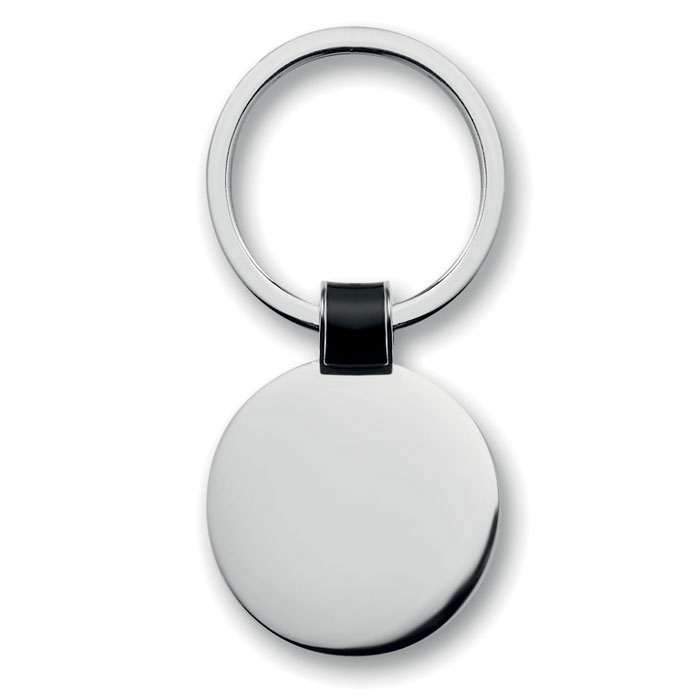 Portachiavi circolare in metallo rivestito di nickel lucido — gadget promozionale personalizzabile con il tuo logo