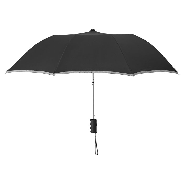 Ombrello 21'' double face in pongee con manico in plastica nera — gadget promozionale personalizzabile con il tuo logo