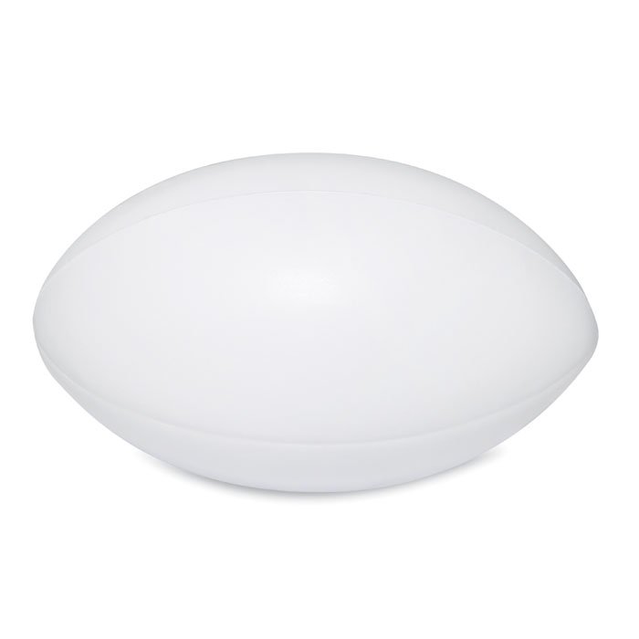 Antistress a forma di palla da rugby, in PU — gadget promozionale personalizzabile con il tuo logo