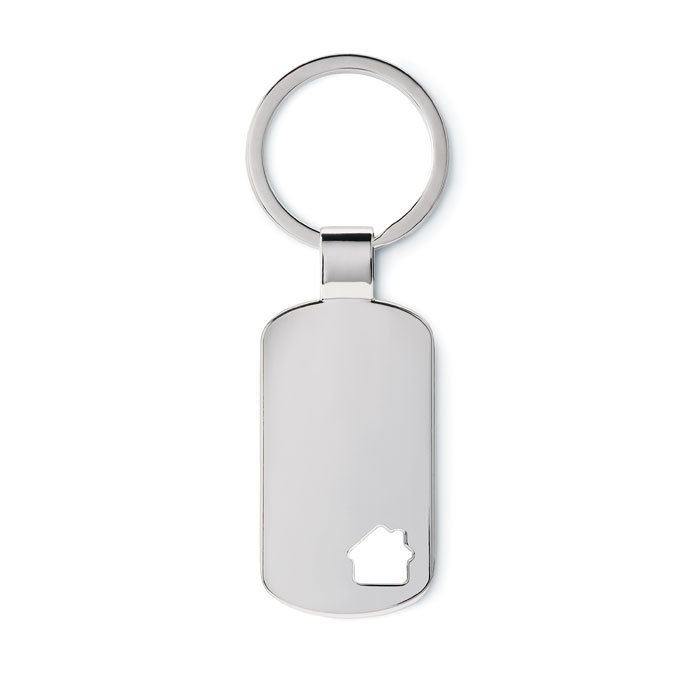 Portachiavi rettangolare/casa — gadget promozionale personalizzabile con il tuo logo