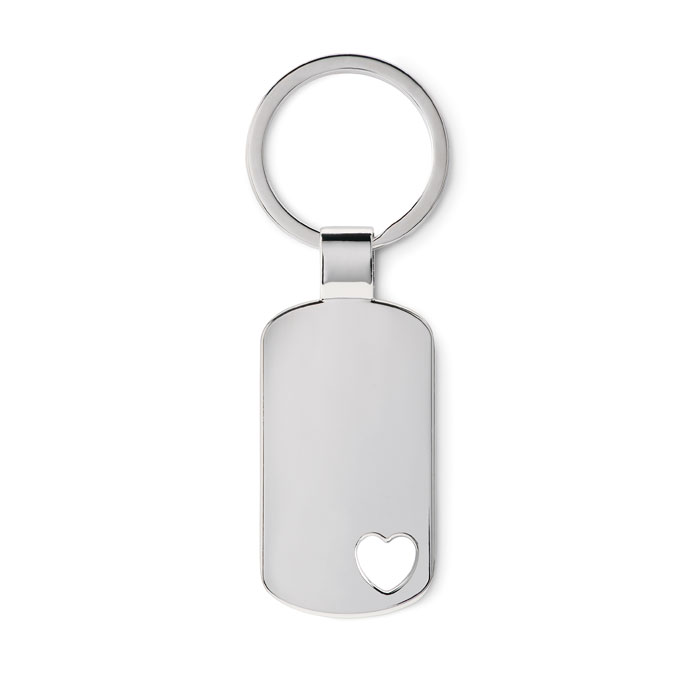 Portachiavi in metallo con dettaglio a forma di cuore — gadget promozionale personalizzabile con il tuo logo