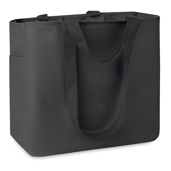 Shopper in poliestere 600D con tasca laterale e tasca interna con chiusura a zip — gadget promozionale personalizzabile con il tuo logo