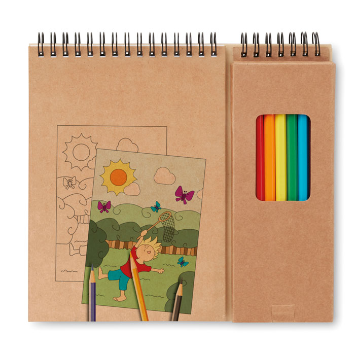 Set per colorare composto da un notebook di 24 pagine con 6 disegni prestampati e 18 pagine bianche — Bambini e giochi personalizzabile con il tuo logo