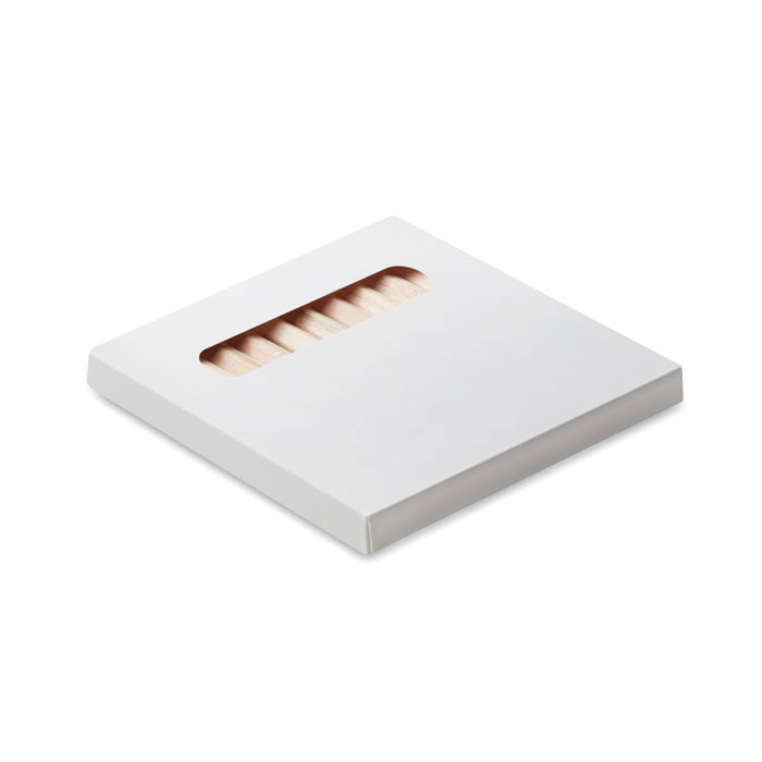 Set per disegnare, include 12 matite colorate in confezione di carta riciclata e 10 fogli — gadget promozionale personalizzabile con il tuo logo