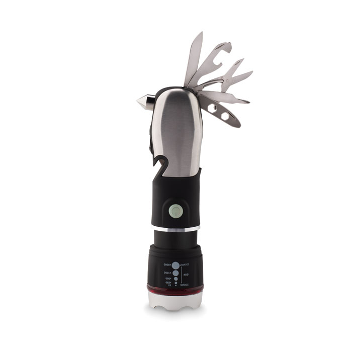 Torcia multi funzione, martello emergenza e taglierino — gadget promozionale personalizzabile con il tuo logo