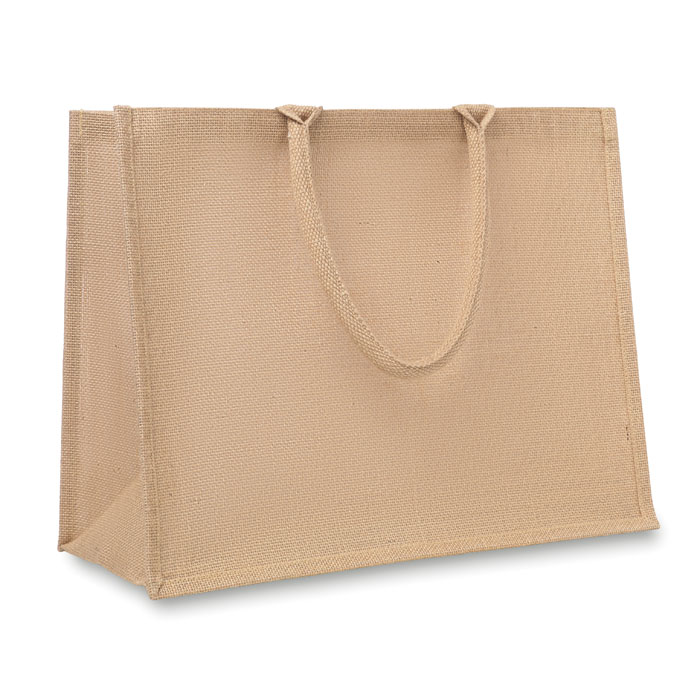 Shopper in juta con interno laminato trasparente, manici tubolari — gadget promozionale personalizzabile con il tuo logo
