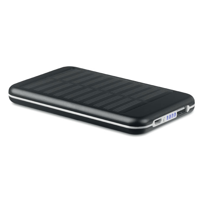 Power bank solare da 4000 mAh in alluminio — gadget promozionale personalizzabile con il tuo logo