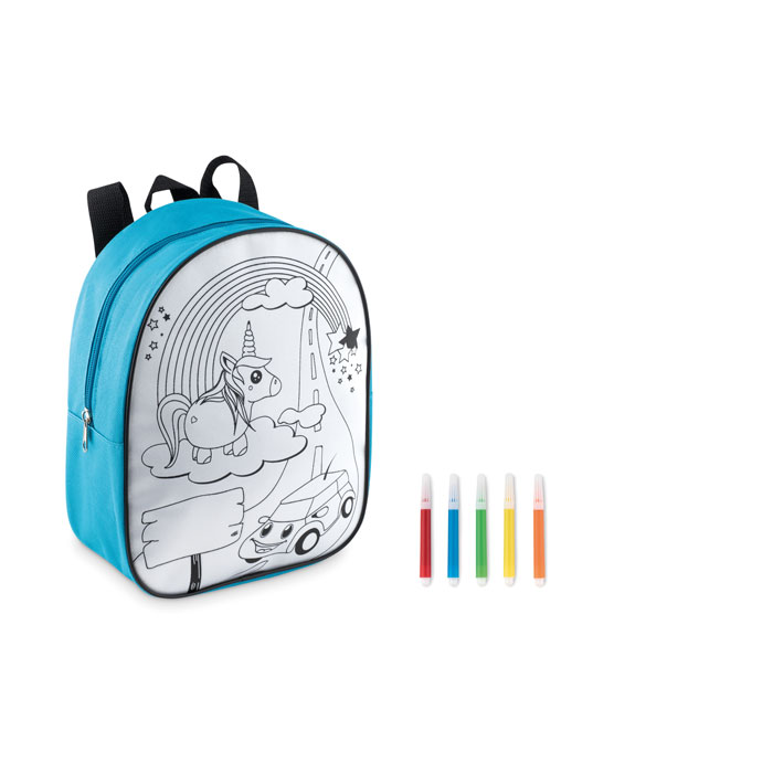 Zainetto con 5 pennarelli — Bambini e giochi personalizzabile con il tuo logo