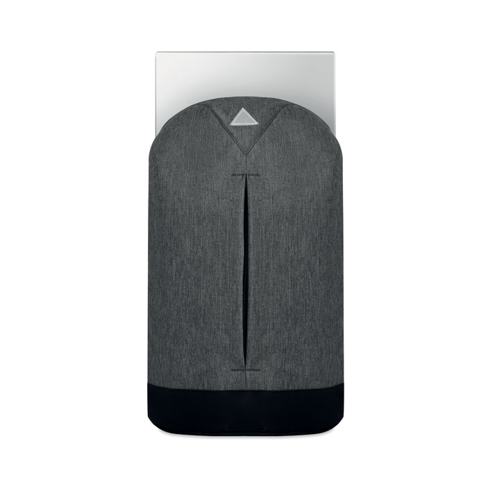 Zaino antifurto in poliestere 600D tono su tono con tasca esterna con chiusura zip — gadget promozionale personalizzabile con il tuo logo