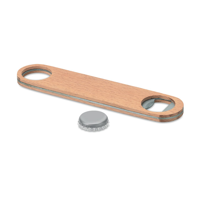 Apribottiglie in legno — gadget promozionale personalizzabile con il tuo logo