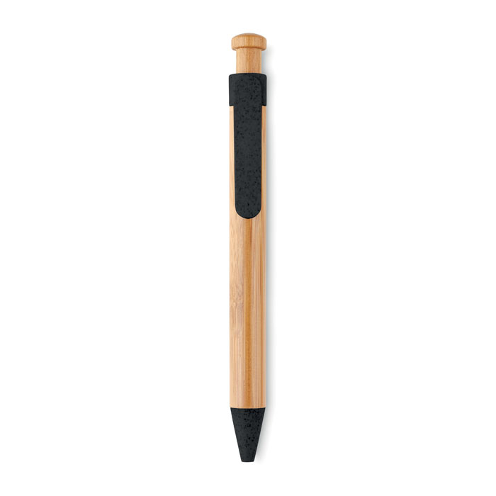 Penna a sfera in bamboo e dettagli in paglia di grano 50% e ABS 50% — gadget promozionale personalizzabile con il tuo logo