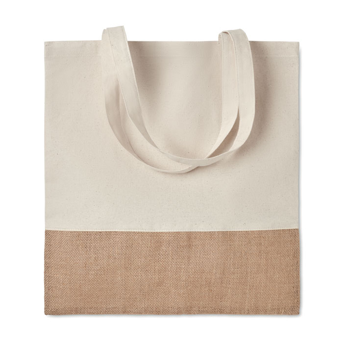 Shopper con dettagli in juta — gadget promozionale personalizzabile con il tuo logo
