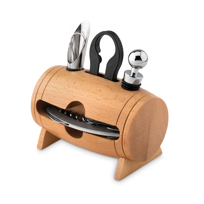Set vino a forma di botte — gadget promozionale personalizzabile con il tuo logo