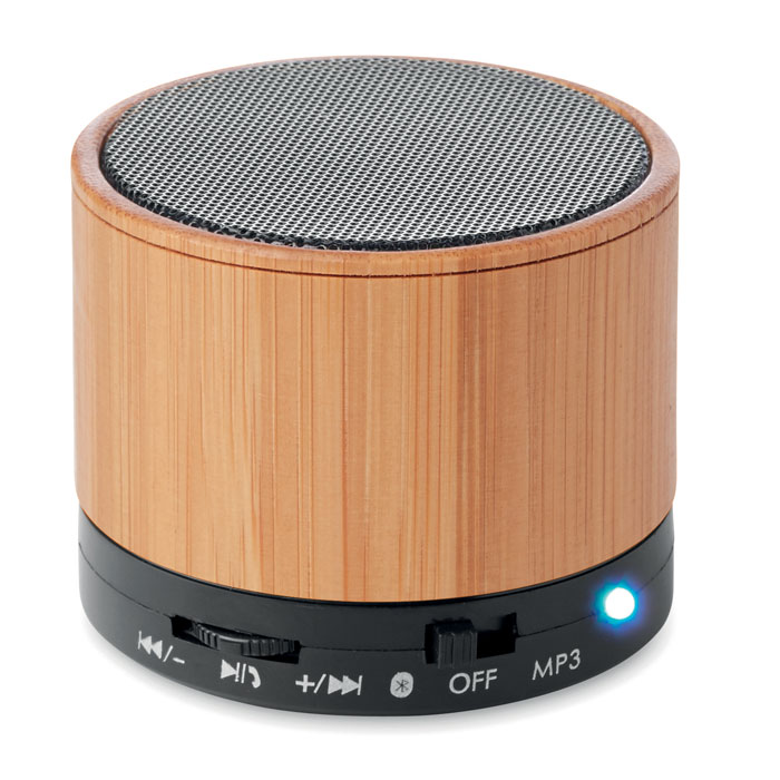 Speaker wireless in bamboo — gadget promozionale personalizzabile con il tuo logo