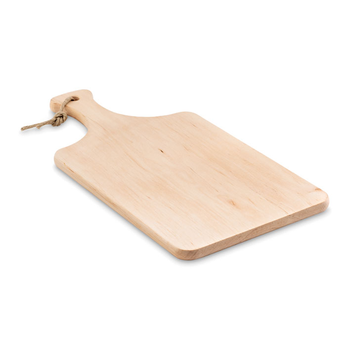 Tagliere in legno con manico e laccetto per appendere — gadget promozionale personalizzabile con il tuo logo