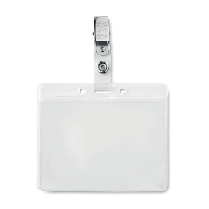 Porta badge in PVC con clip metallica — gadget promozionale personalizzabile con il tuo logo