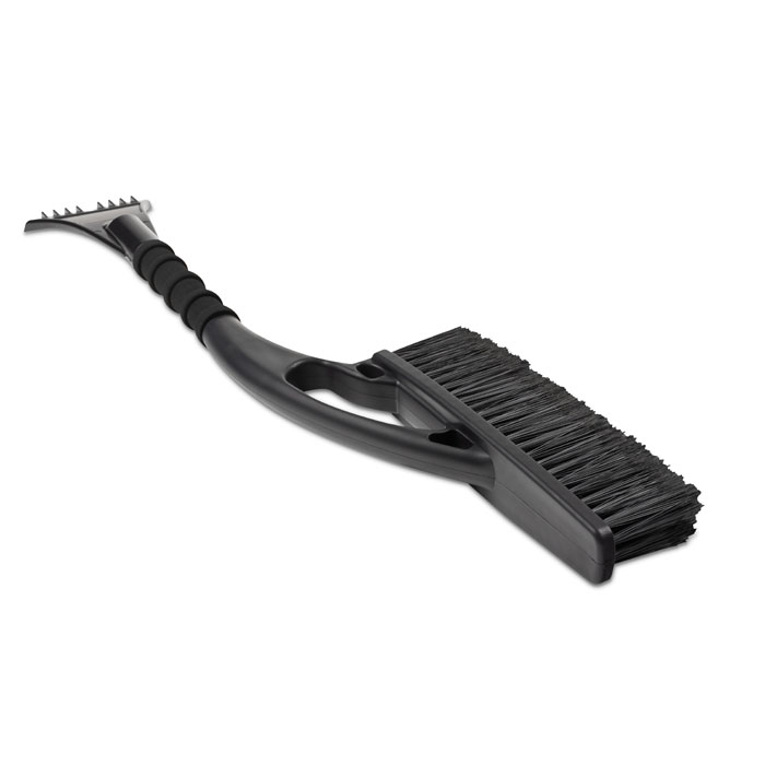 Spazzola spazzaneve in PET con setole morbide con raschiaghiaccio integrato in ABS e manico in gomma — gadget promozionale personalizzabile con il tuo logo