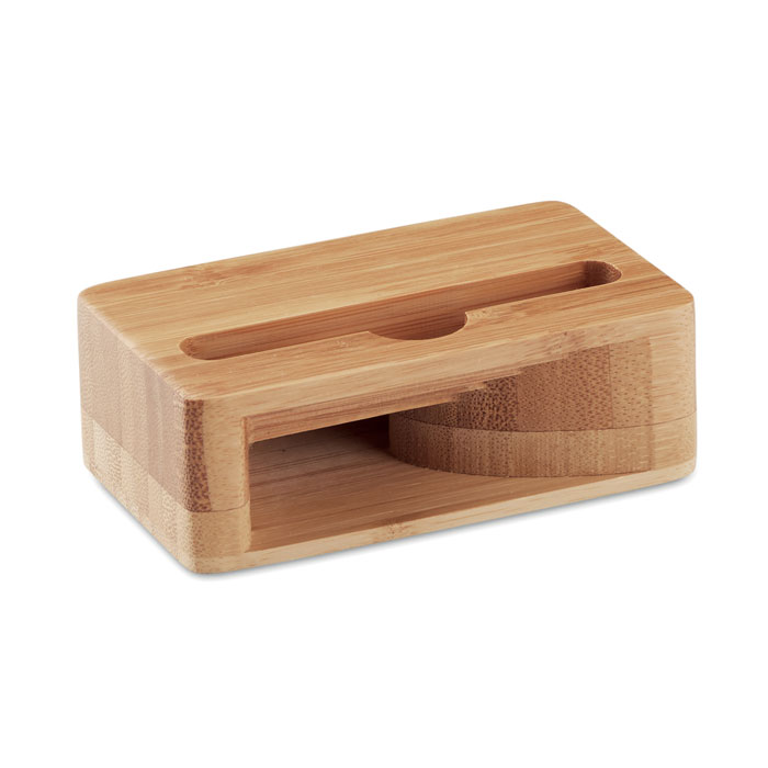 Stand per smartphone in bamboo — gadget promozionale personalizzabile con il tuo logo