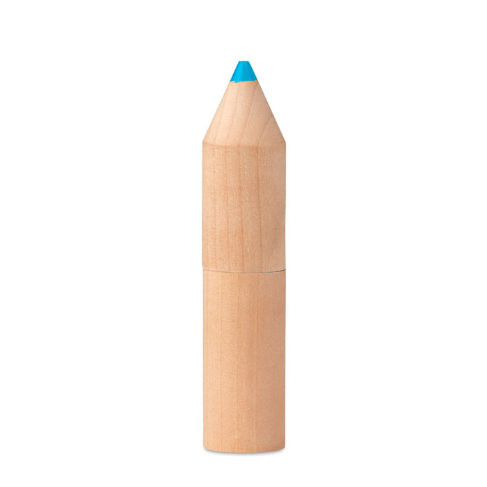 Set 6 matite colorate in confezione di legno a forma di maxi matita — gadget promozionale personalizzabile con il tuo logo