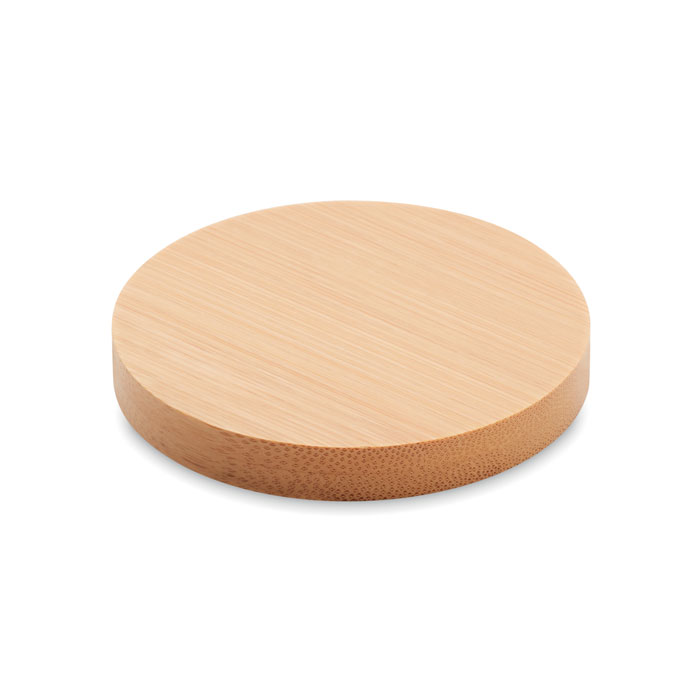 Apribottiglie di bamboo con funzione di sottobicchiere — gadget promozionale personalizzabile con il tuo logo