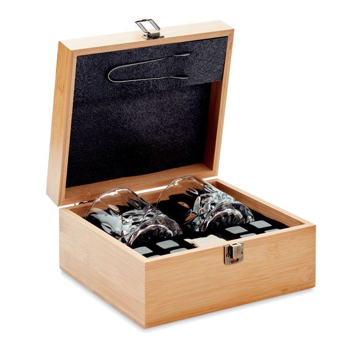 Set whisky in bamboo — gadget promozionale personalizzabile con il tuo logo
