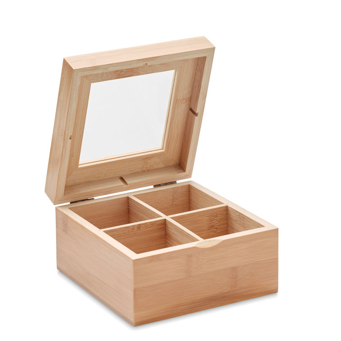Scatola the in bamboo — gadget promozionale personalizzabile con il tuo logo