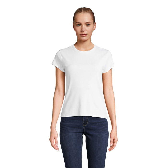 SARA WOMEN'S RIBBED T-SHIRT — gadget promozionale personalizzabile con il tuo logo